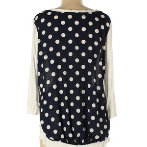 Bellatrix White Front, Blue Dot Back Long Sleeve Top Size M